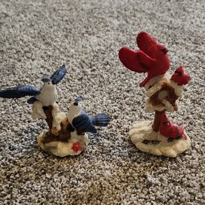 Elegant Bird Figurine Duo - Blue and Red
